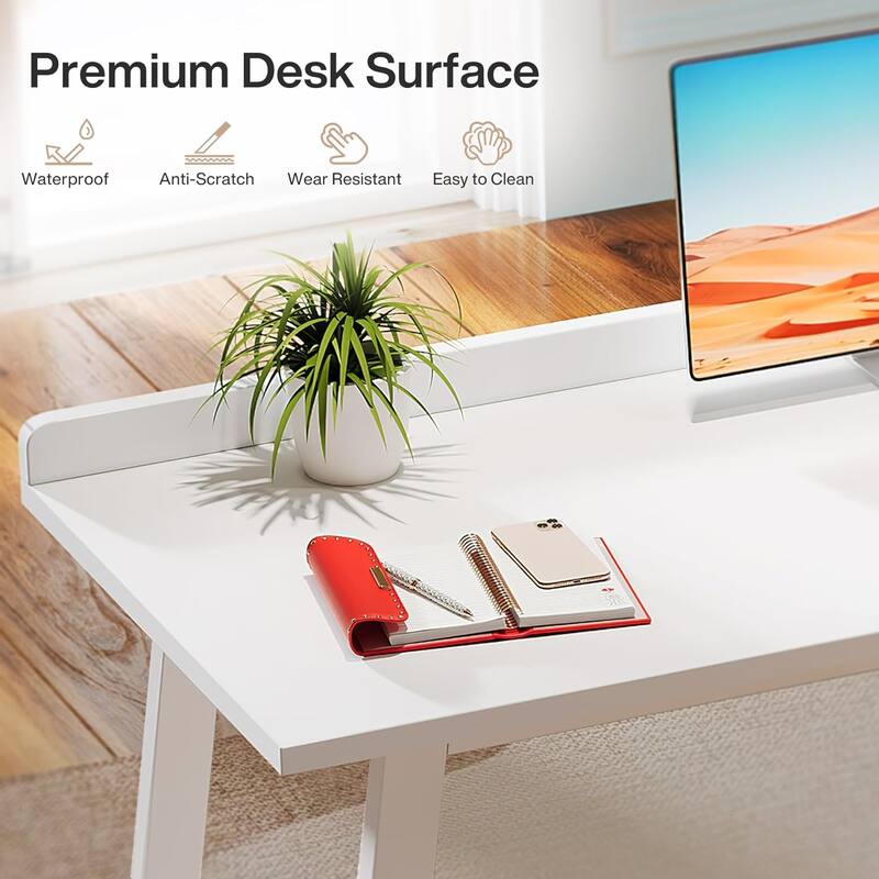 White Computer Desk with Drawers, 55 Inches Modern Study Writing Table for Home Office