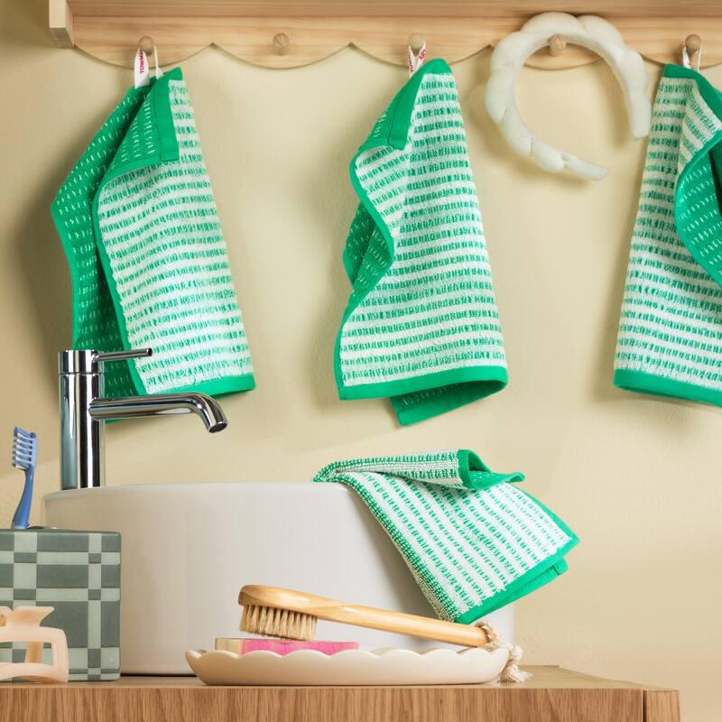 TOWN & COUNTRY PLAY 4-Piece Striped Reversible Terry Brights Washcloth Set, 13x13-Inch, 100% BCI Cotton - 13"x13"