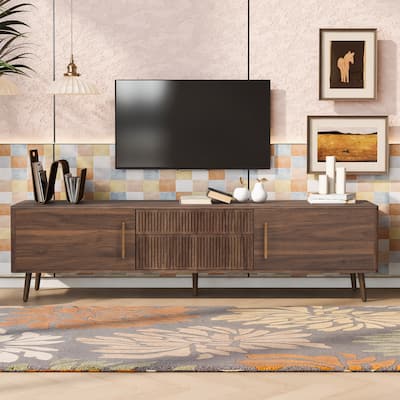 Mid Century TV Stand with 2 Drawers, Media Console Table for TVs up to 80''