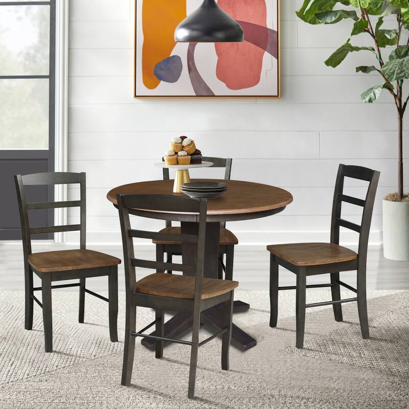 36 in Solid Wood Round Top Pedestal Dining Table with Dining Chairs