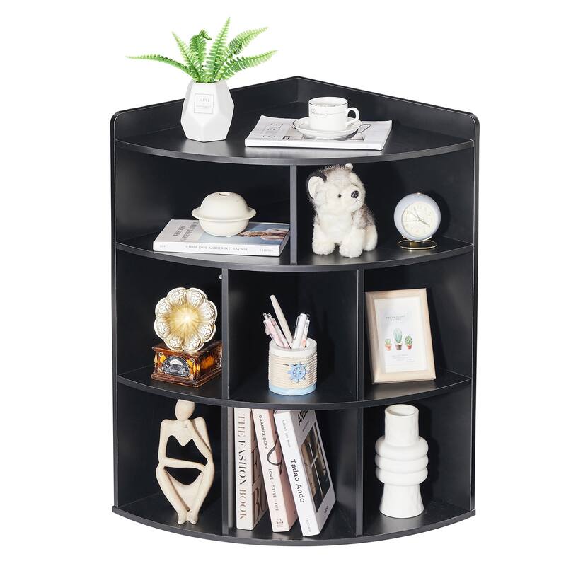 VECELO Corner Cabinet with Charging Station or No Charging Station 3-Tier Bookcase Storage Organizer Triangle Corner Bookcases