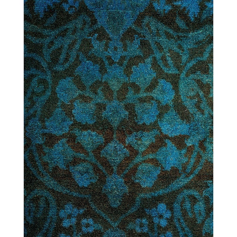 Overton Hand Knotted Wool Vintage Inspired Modern Contemporary Overdyed Blue Runner Rug - 3' 1" x 12' 5"