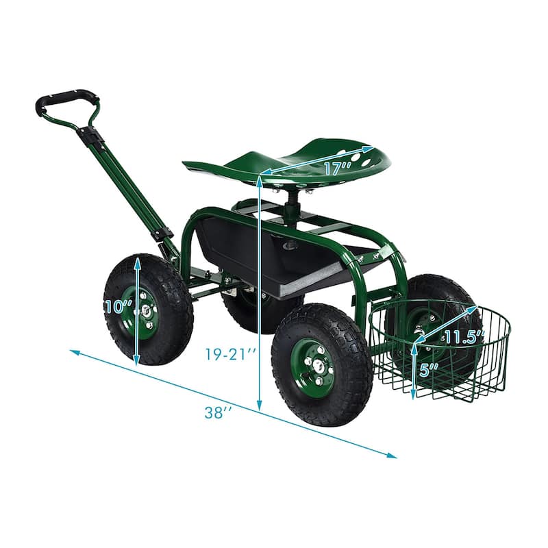 Costway Garden Cart Patio Wagon Roll Work Seat with Tray Basket - See Details