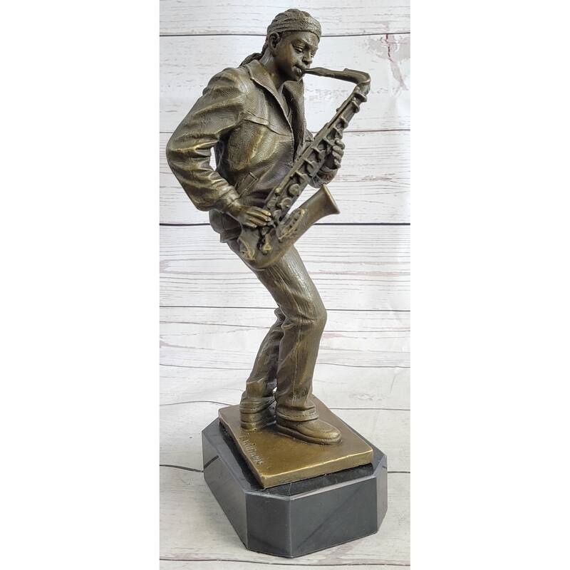 Hand Made African American Black Saxophone Player Musician Bronze Sculpture Statue