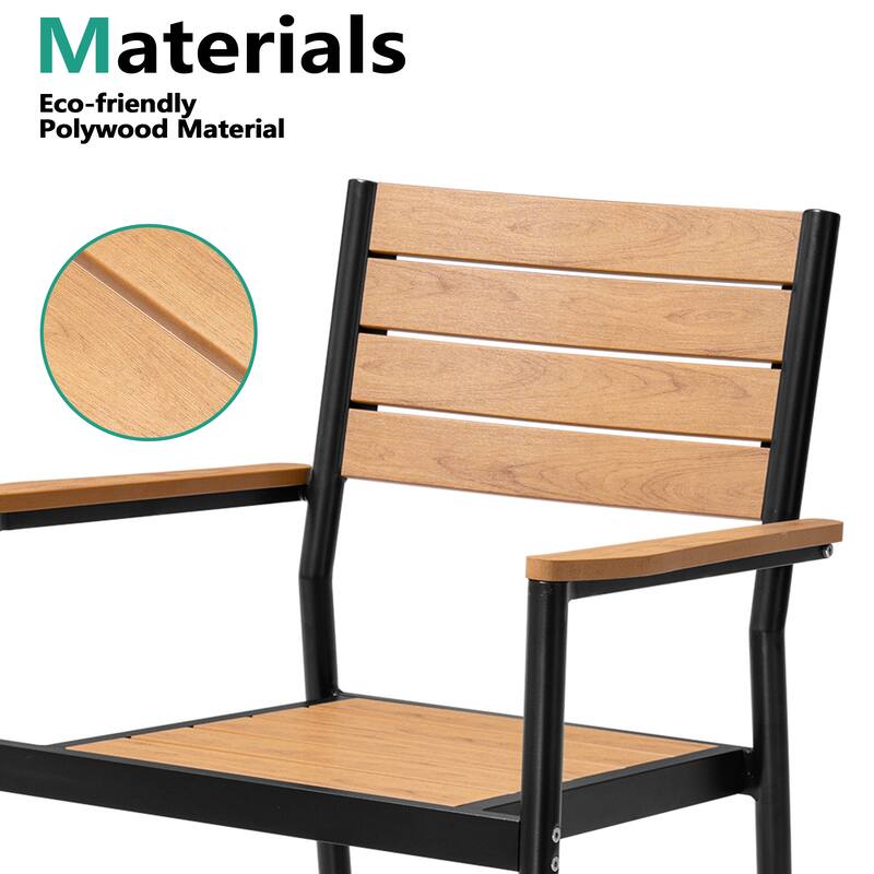 11-Piece Outdoor Patio Dining Set Wood-Like Table Top Alumium Umbrella Hole Table with Stackable Armrest Chairs