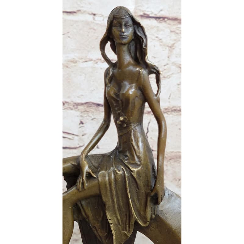 Signed Original Mavchi Venus On The Moon Bronze Sculpture Marble Base Figurine