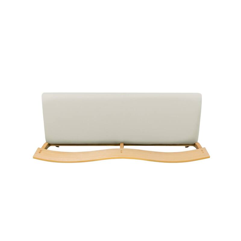 Celi 53 Inch Dining Bench, Cream Fabric Seat, Natural Brown Wood Frame