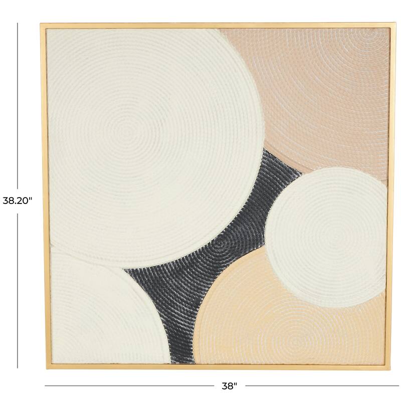 Cream Metal Textured Geometric Wall Decor with Overlapping Circles and Gold Frame