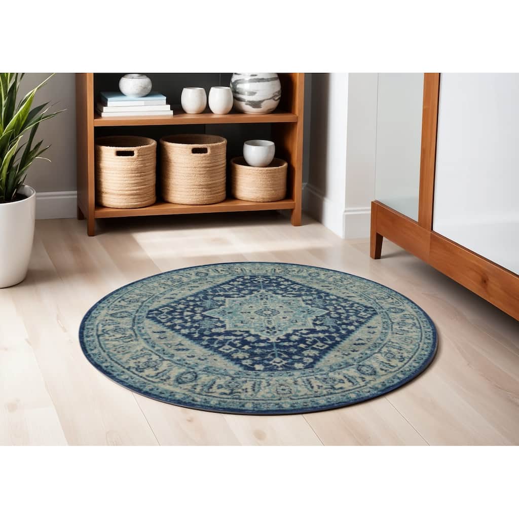 HomeRootsFloral Medallion Transitional Round Area Rug - 63' X '63' X '0.5