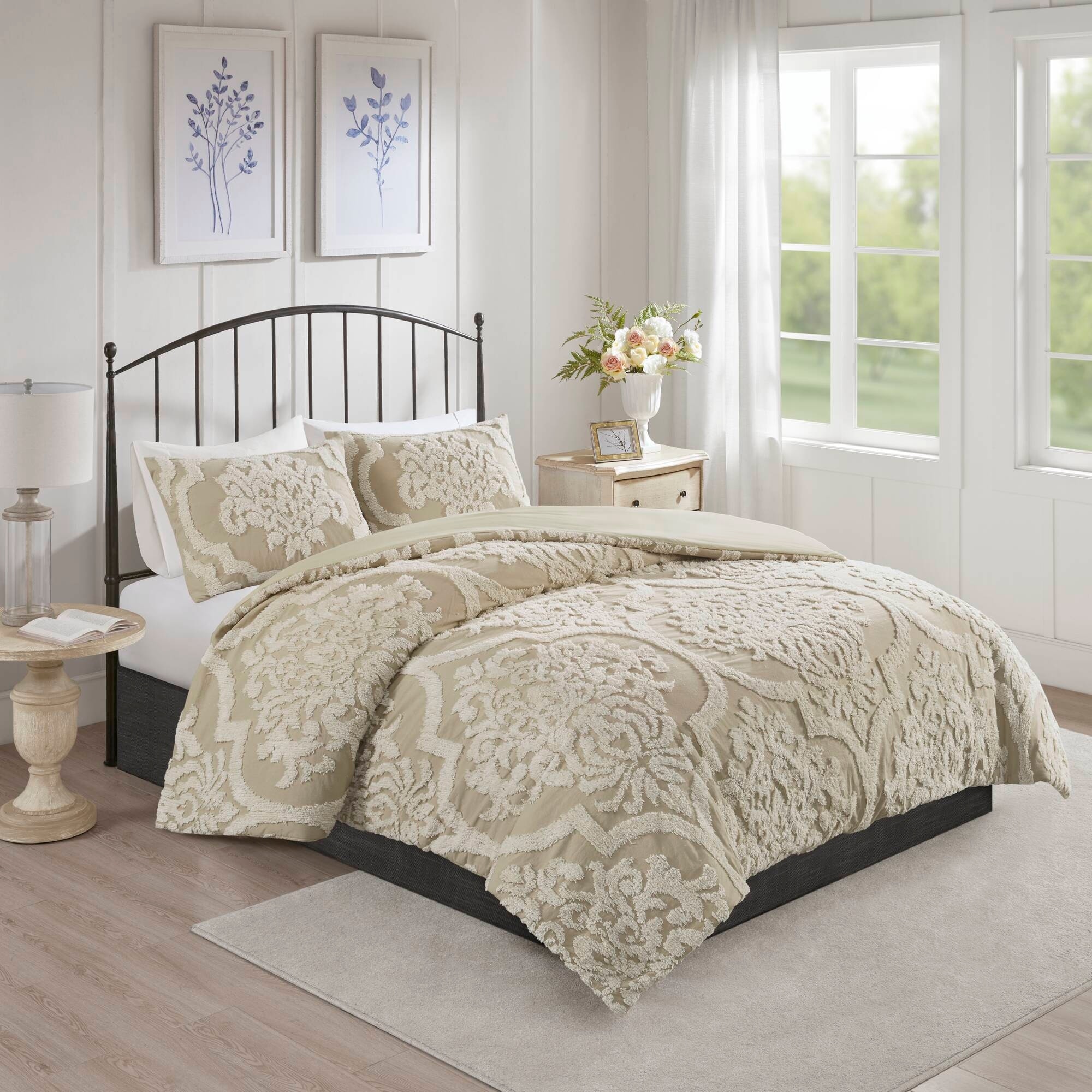 Madison Park Viola Tufted Cotton Chenille Damask Comforter Set