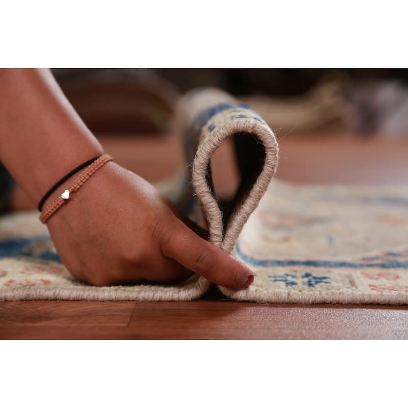 Hand Knotted Oriental 100% Wool Carpet Transitional Geometric Navy Blue & Blues Oushak Runner Rug - 9' 11'' X 2' 7''