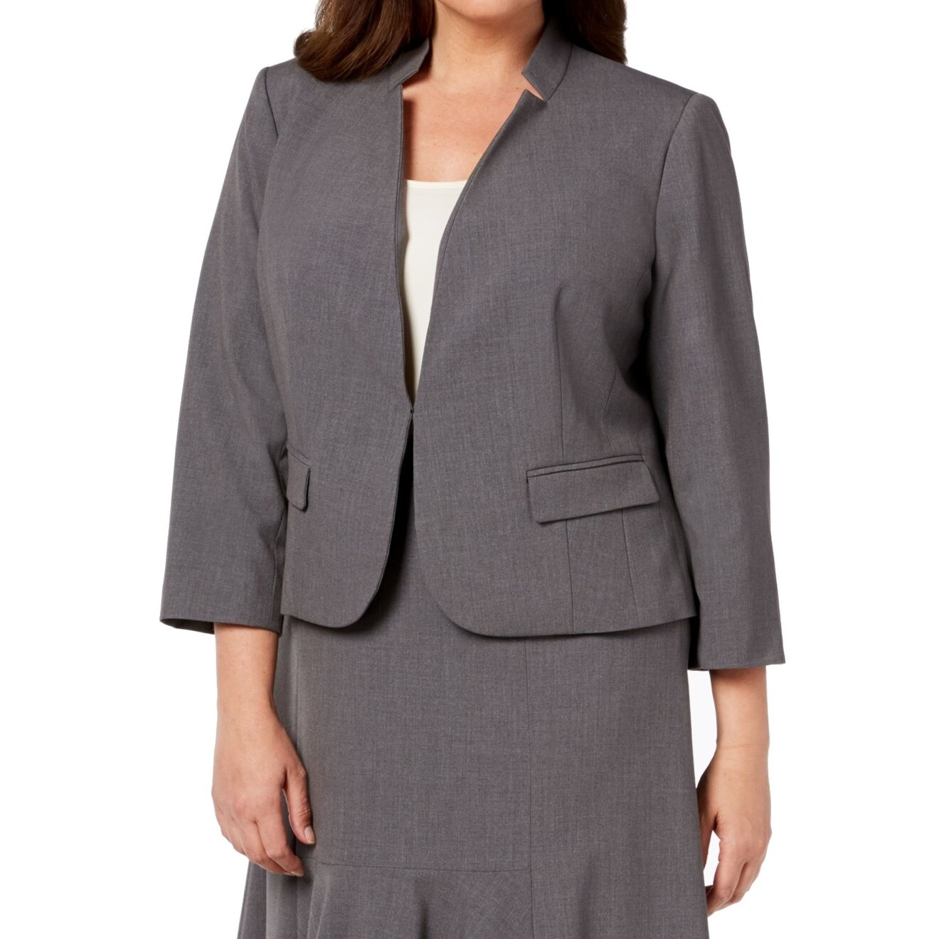 NINE WEST Womens 4 Button Shirt Collar Mini Windowpane Jacket