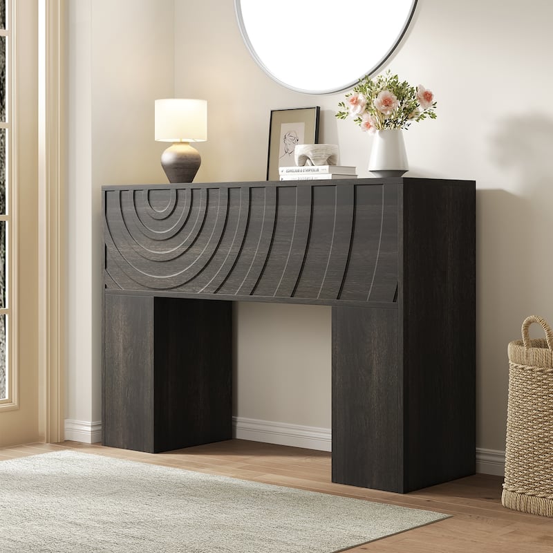 Rossetta Farmhouse Carved Design Console Table with Water Ripple Pattern Detail