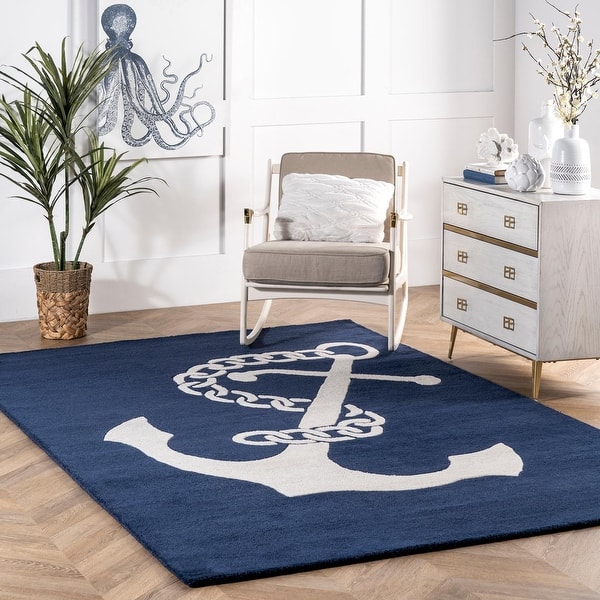 Shop Nuloom Navy Handmade Anchor Wool Area Rug On Sale Overstock 7136299
