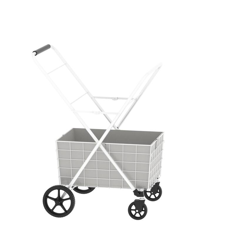 Foldable 2 Layers Grocery Shopping Cart with Double Basket and 360 Rolling Swivel Wheels