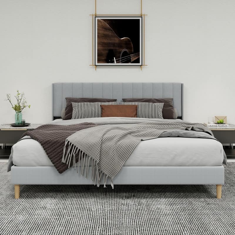 Caxkun Upholstered Platform Bed Frame with Wingback headboard