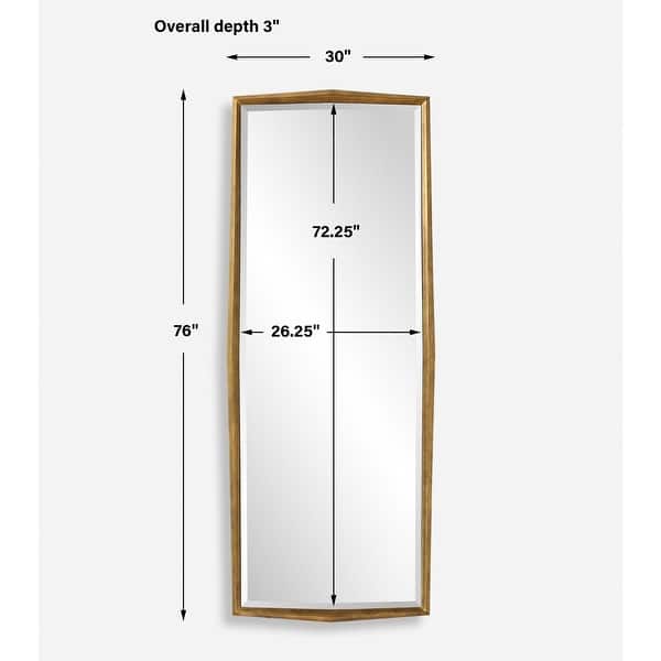 Faceted Profile Wood Framed Beveled Dressing Mirror - 76" - Antiqued Gold Finish