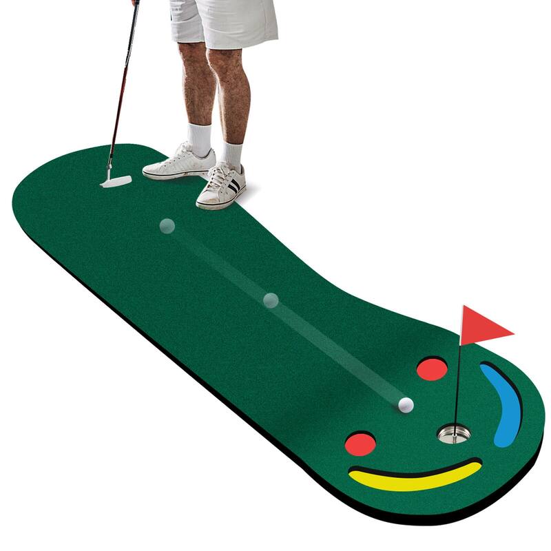 9.8ft x 3ft 3 Training Green Golf Putting Mat with 3 Cups and Hazards Flag for Indoor Outdoor Use - 9.8 ft x 3 ft