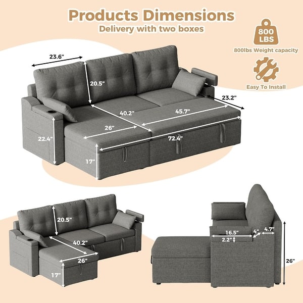 85" Reversible L-Shaped Sleeper Sofa Bed with Pull-Out Bed, Storage ...