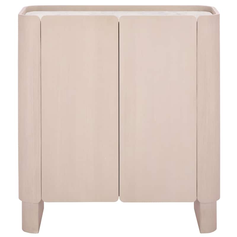 SAFAVIEH Couture Anabella Marble & Wood Bar Cabinet - 39"W x 14"D x 42"H - Sand/White