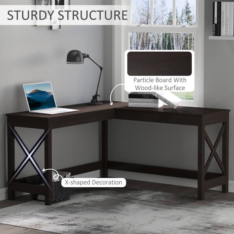 57" L-Shaped Corner Desk, Computer Home Office Desk and Writing Table - Brown