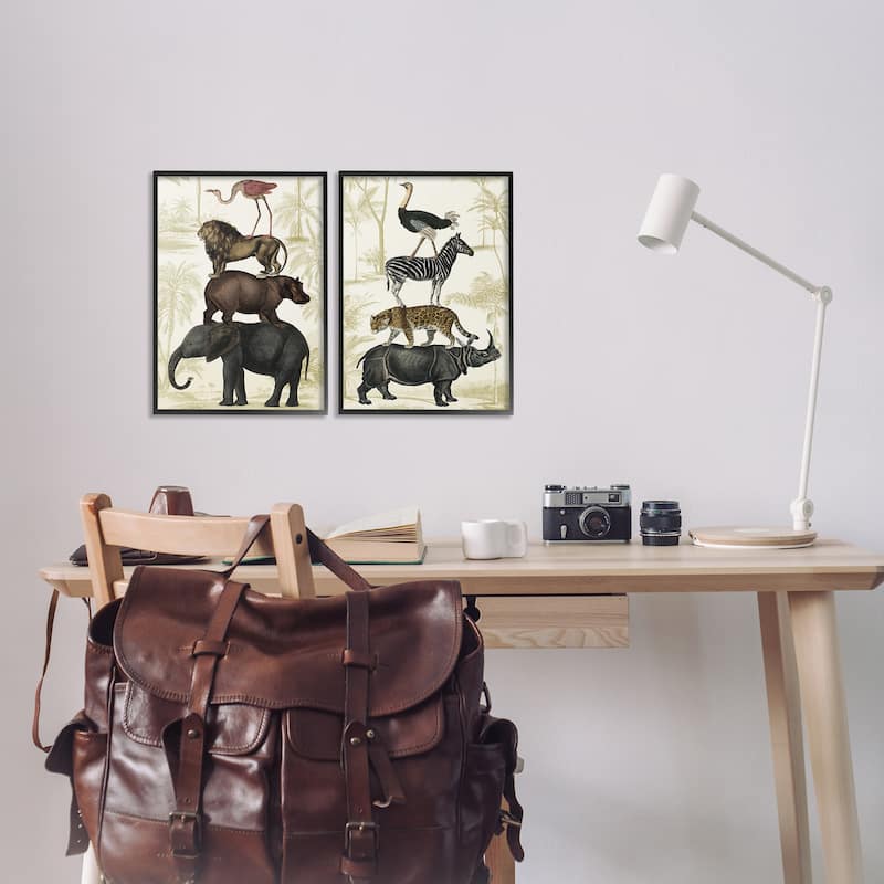 Stupell Stacked Safari Animals Framed Giclee Art Design By Victoria Barnes (Set of 2)