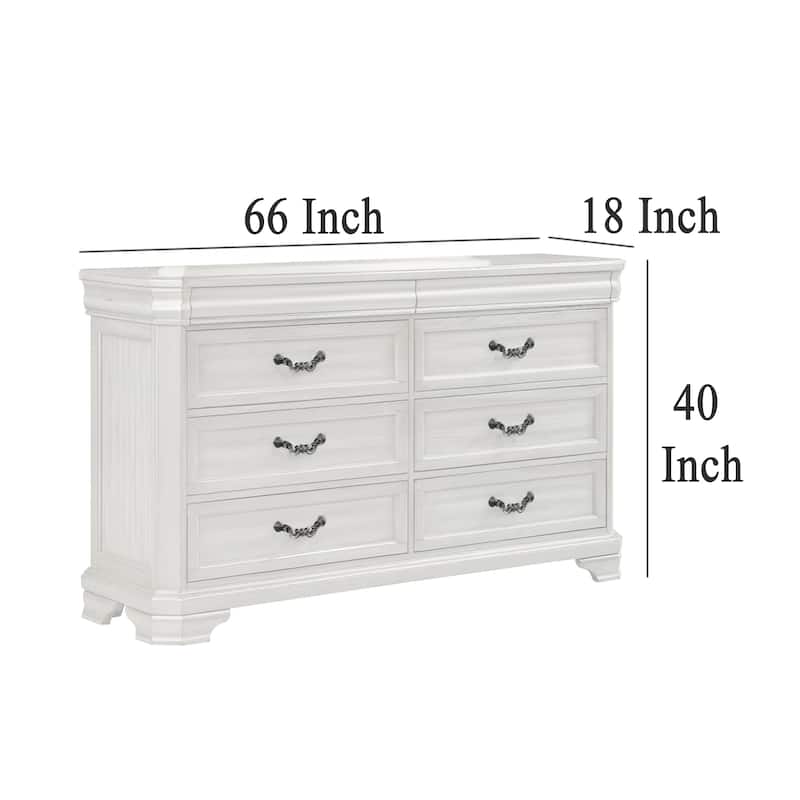 Lynda Wide Dresser, 6 Drawers, White Solid Acacia Wood, 40 Inch