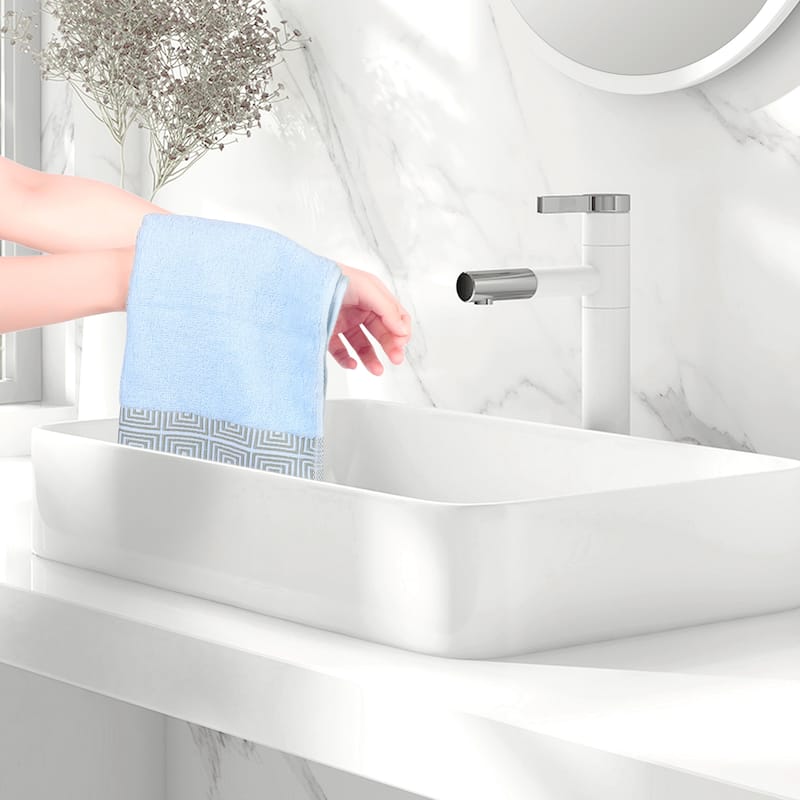 Geometric Patterns Washcloths Set, Cotton Bath Towels, Low Linting Face Towels for Bathroom, Hotel, Spa 13" x 13"