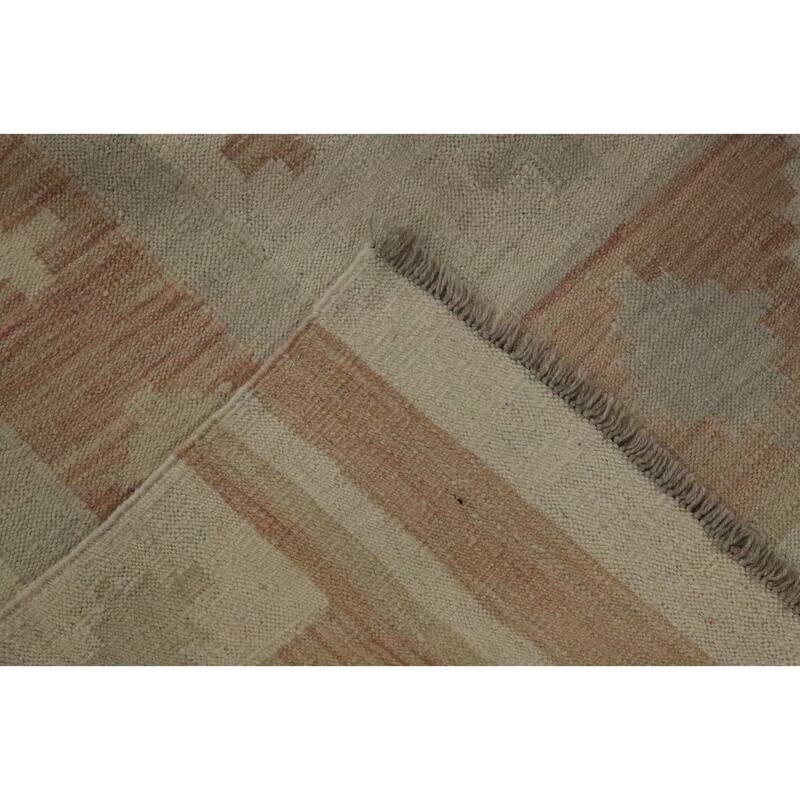 Hand Woven Oriental 100% Wool Carpet Southwestern Tribal Beige & Ivories Kilim Area Rug - 11' 4'' X 8' 4''