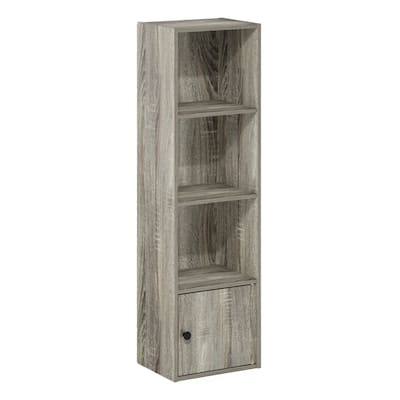 41.8 in. Tall French Oak Grey Wood 4-Shelf Bookcase with Storage Cabinet