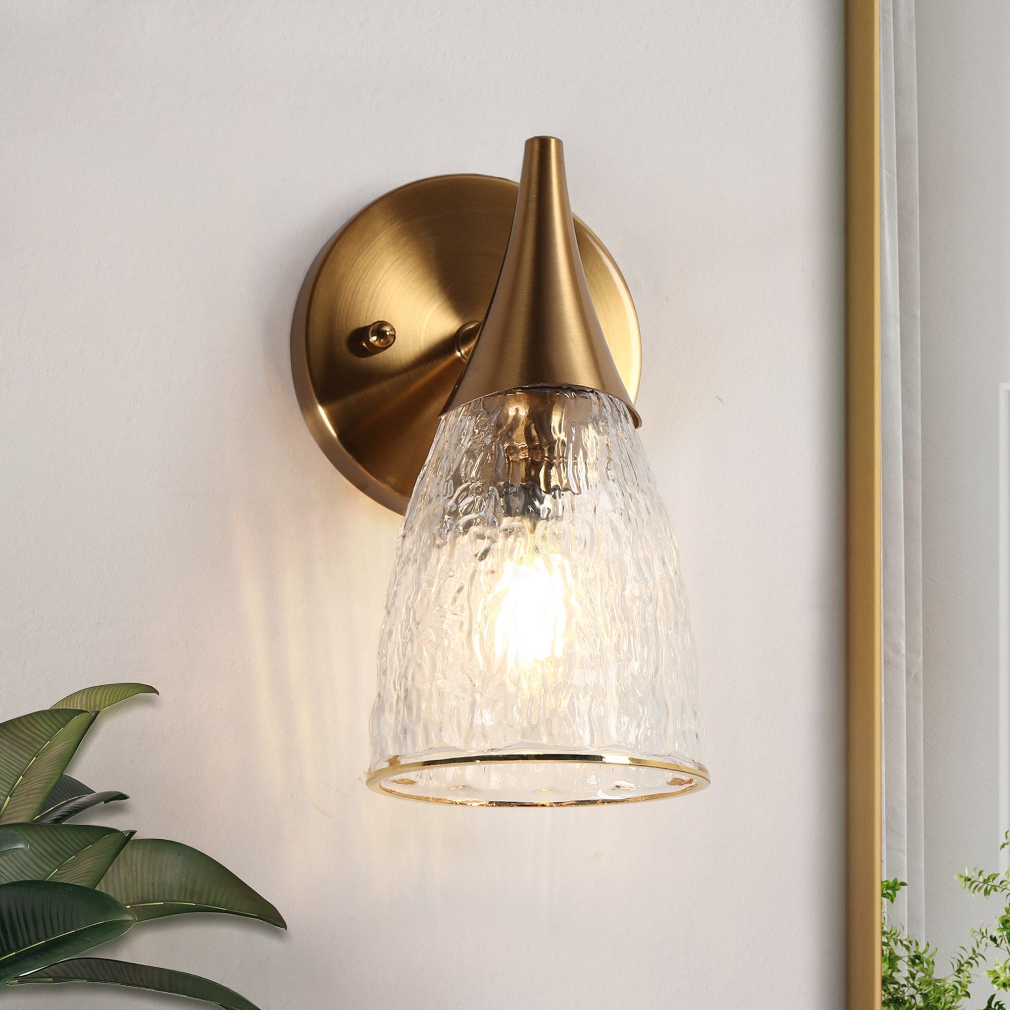 Modern Gold 1-Light Glass Wall Sconces Vanity Light for Bedroom Powder Room Mirror - W 4.3" x D 6.3" x H 8.7"