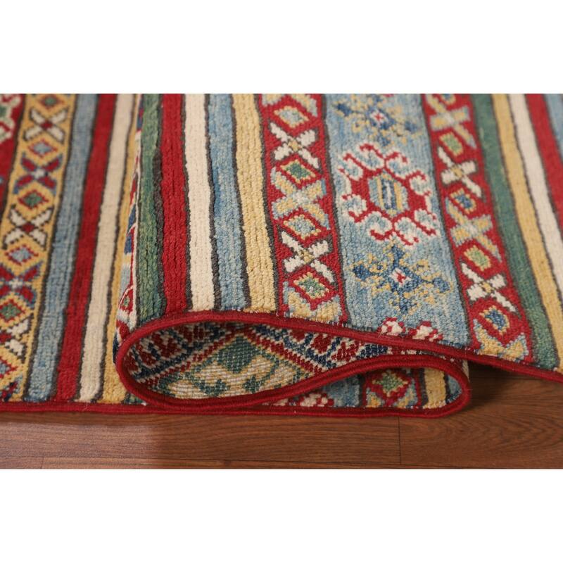 Geometric Kazak Accent Rug Handmade Multi-Color Wool Carpet - 3'4" x 5'0"