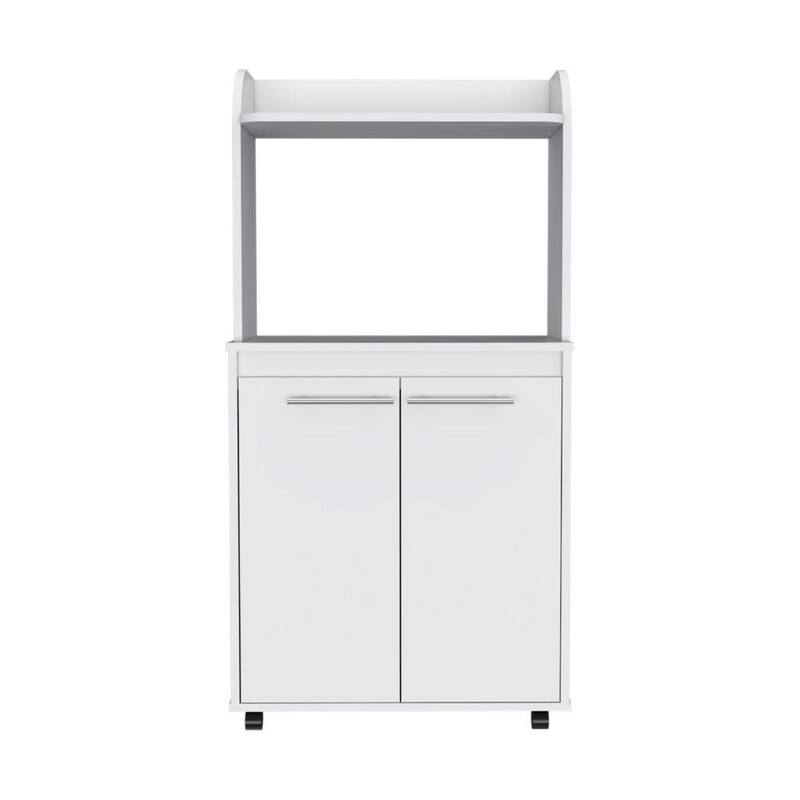 Kitchen Cart 49" H, Two Door Cabinet, One Open Shelf, Two Interior Shelves, White