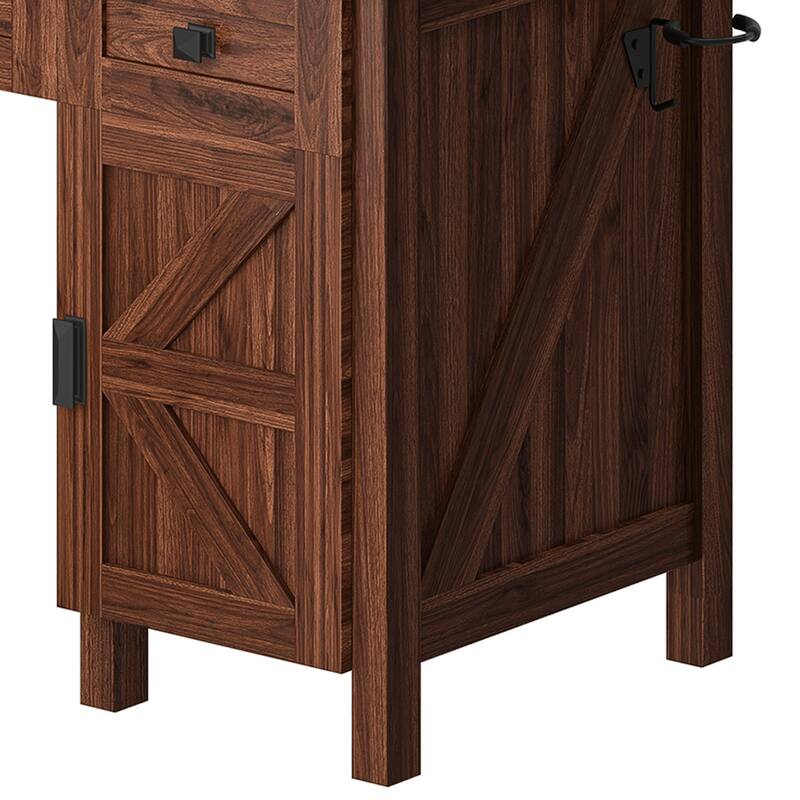 Moasis Farmhouse Makeup Vanity Desk Set with Mirror and Lights, Charging Station and Storage Stool