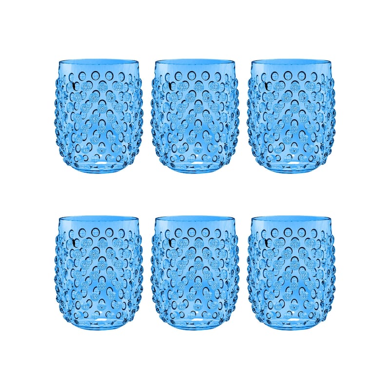 Abode Homewares Hobnail Acrylic Stemless Wine Glass - 15 oz - Set of 6 - Blue