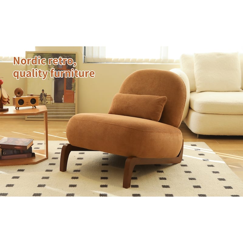 Cute Accent Chair with Solid Wood Legs, Velvet Living Room Chair with Soft Cushion, Cozy Bedroom Chair