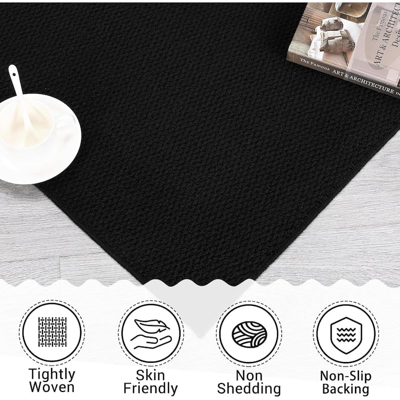 Modern Solid Textured Machine Washable Rug - Black - 9*12ft