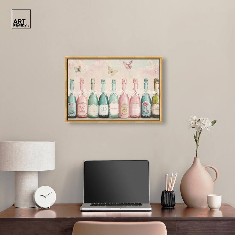 Champagne Mint and Pink Canvas by Art Remedy