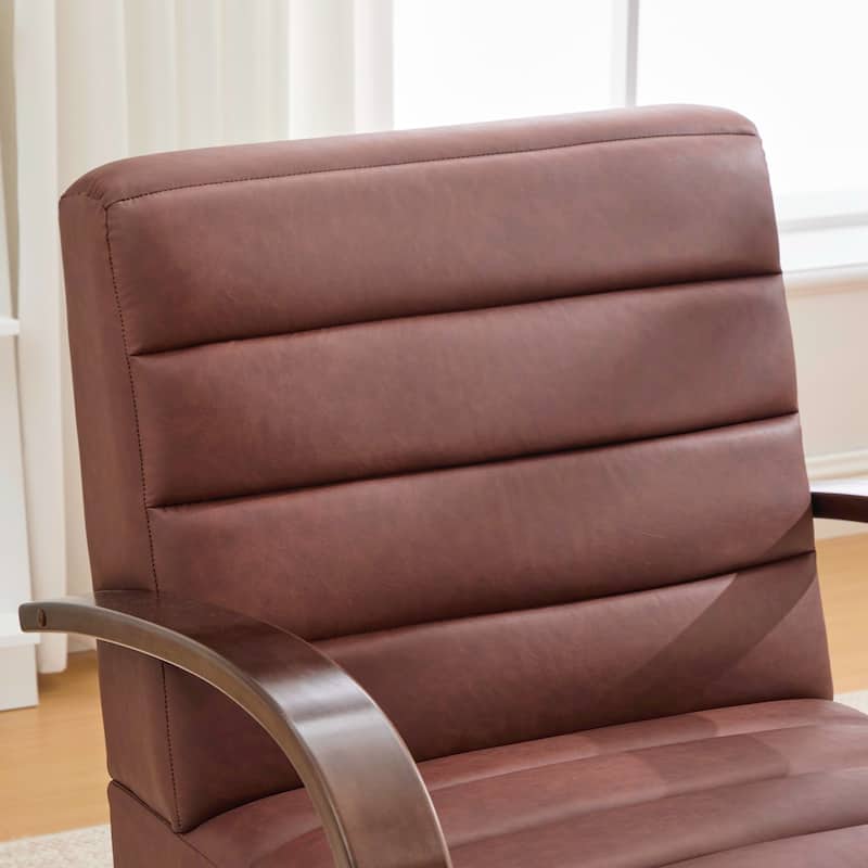 Modern Upholstered 360° Swivel Accent Chair with Solid Wood Armrests and Comfy Lounge Reading Chair, Single Sofa Armchair