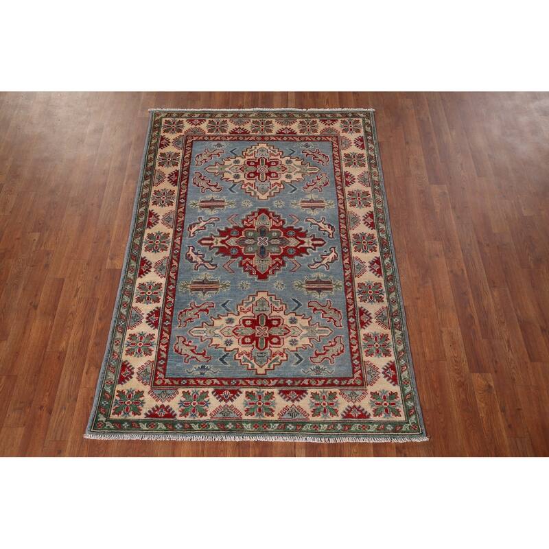 Light Blue Kazak Oriental Foyer Rug Handmade Wool Carpet - 4'1" x 5'11"