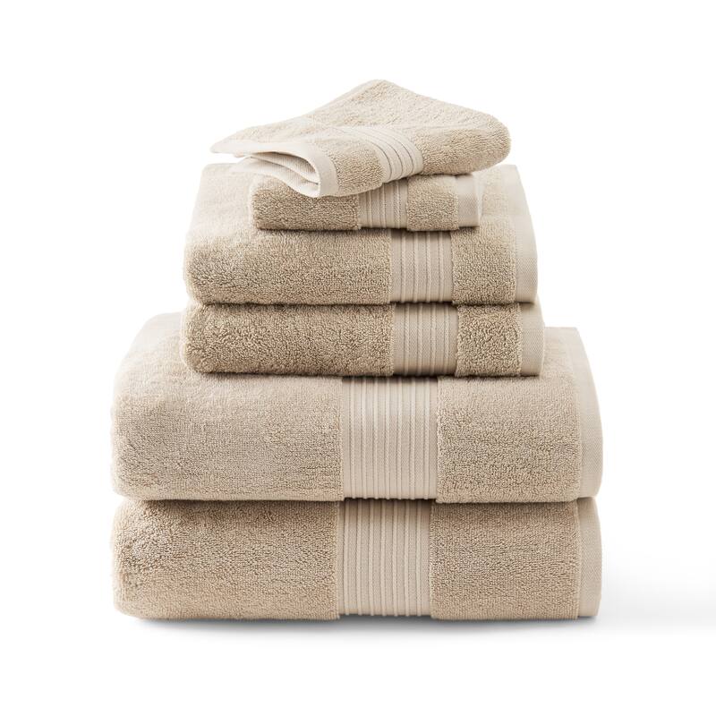 TOWN & COUNTRY EVERYDAY 6-Piece Assorted Solid Dobby Border Set, 2-Bath Towels, 2-Hand Towels, 2-Washcloths