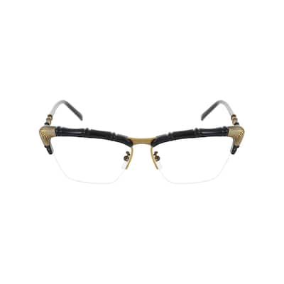 Gucci Cat Eye-Frame Injection Optical Frames, Transparent Lens, Shiny Black/Antique Endura Gold Frame