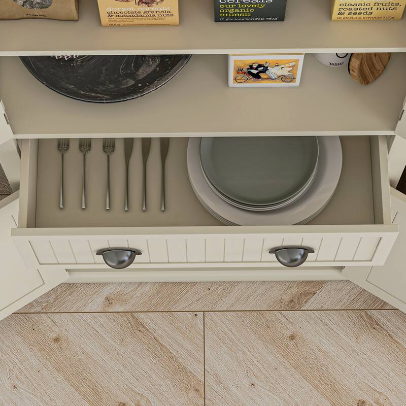 Traditional Tall Storage Cabinet with 4 Doors, Drawer and 3 Adjustable Shelves