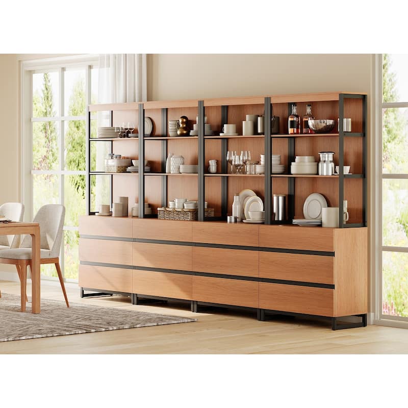 WAMPAT Modern 72" Tall Bookcase with Drawers and Open Book Shelfs, Library Book Shelf for Home Office, Living Room