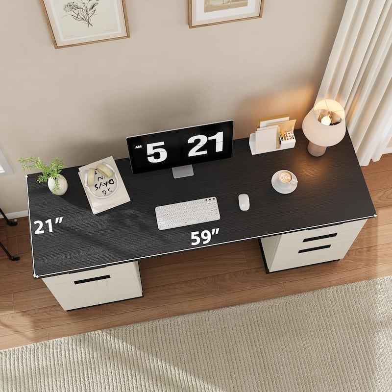 Executive Home Office Computer Desk with File Drawers and Storage Cabinet