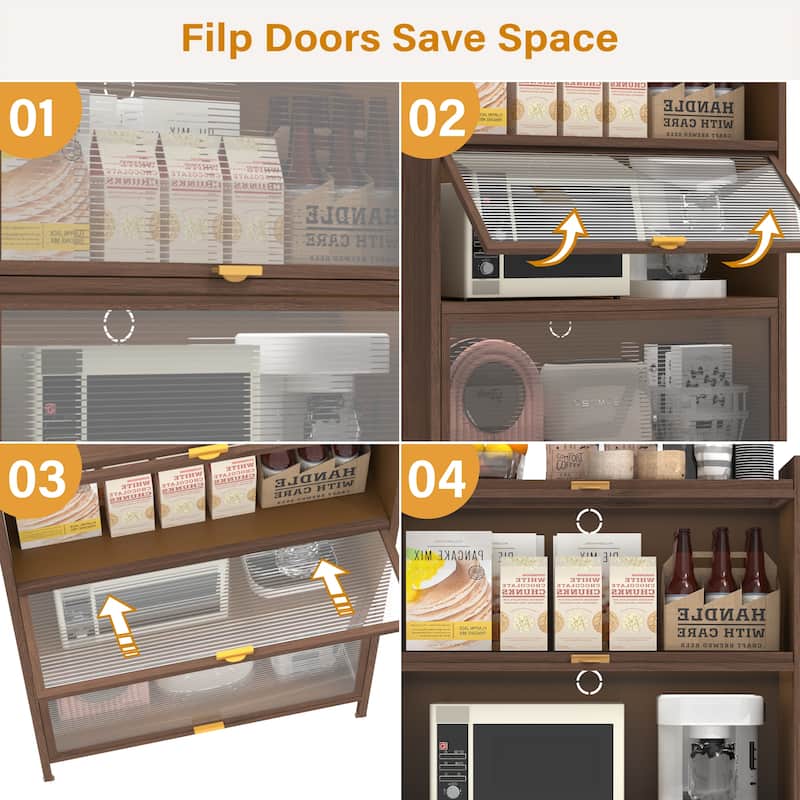 Anmytek 5 Tier Metal 4 Flip Doors Storage Cabinet Pantry Kitchen Organizer Steel Shelf Wood Look Modern