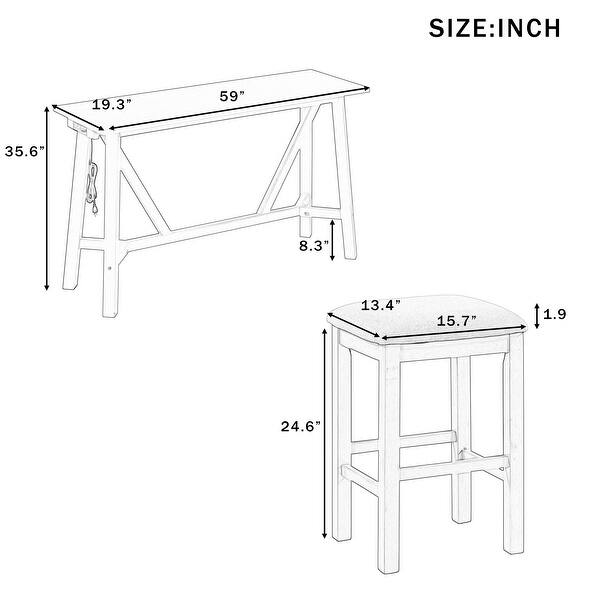 Home Kitchen Dining Bar Table Set with 3 Padded Stools Multi-Functional Solid Wood Breakfast Nook with USB Ports & Power Strip