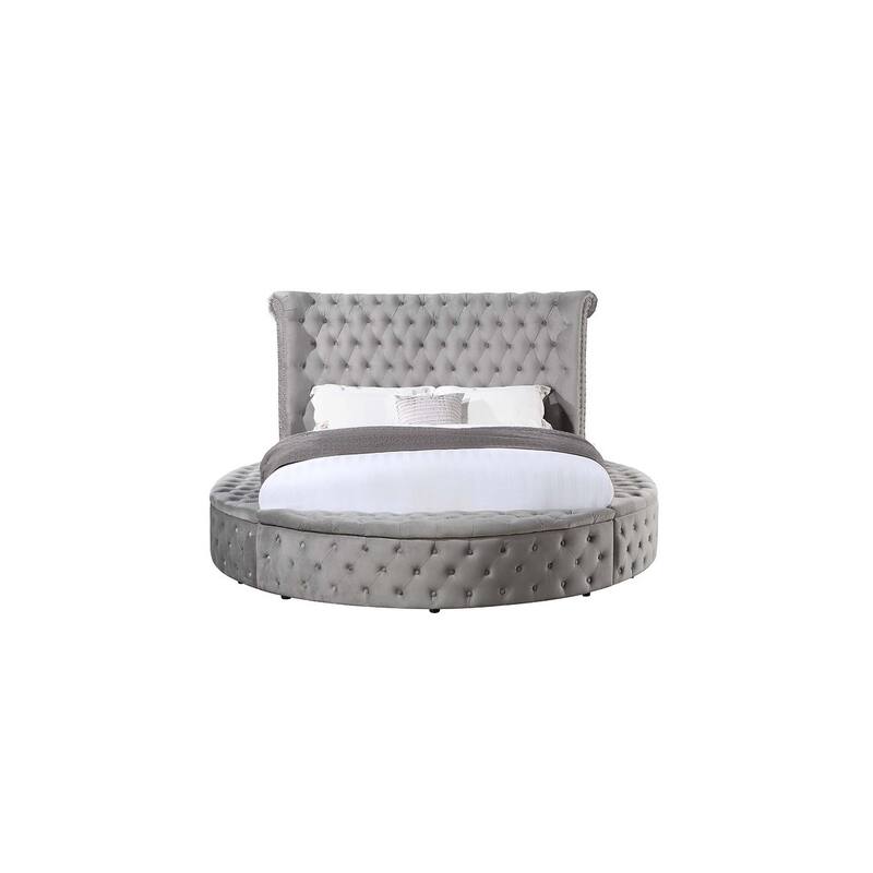 Velvet Queen Bed - Soft Gray Upholstered Platform Bed Frame for Bedroom Decor