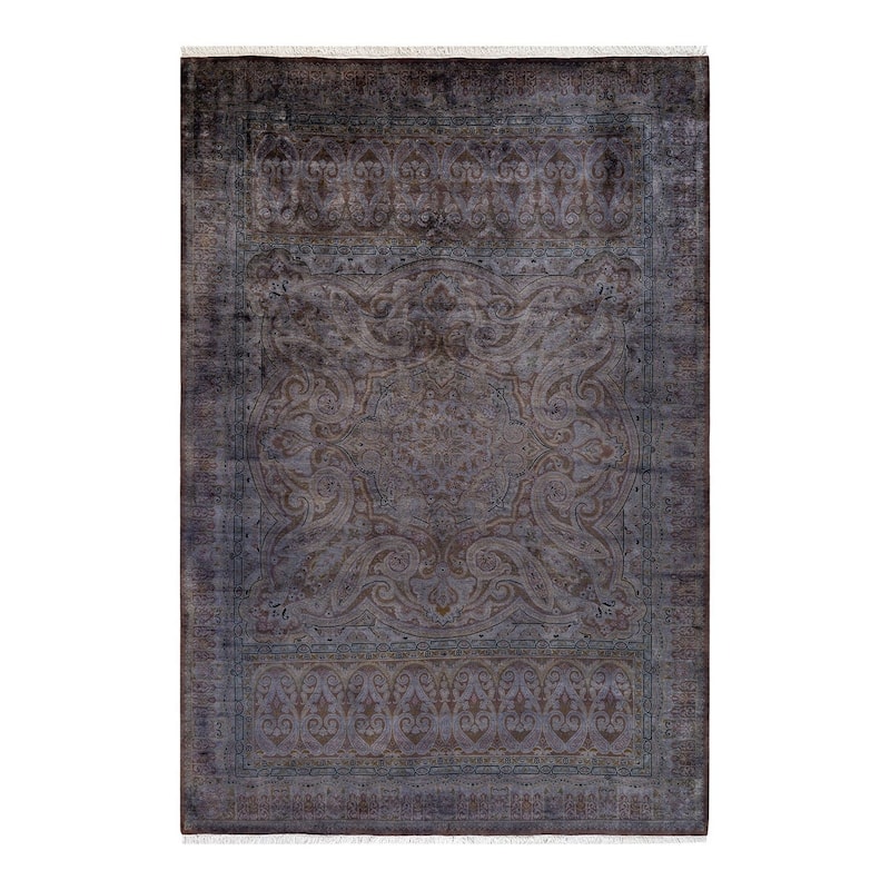Overton Hand Knotted Wool Vintage Inspired Modern Contemporary Overdyed Gray Area Rug - 6' 2" x 9' 2"