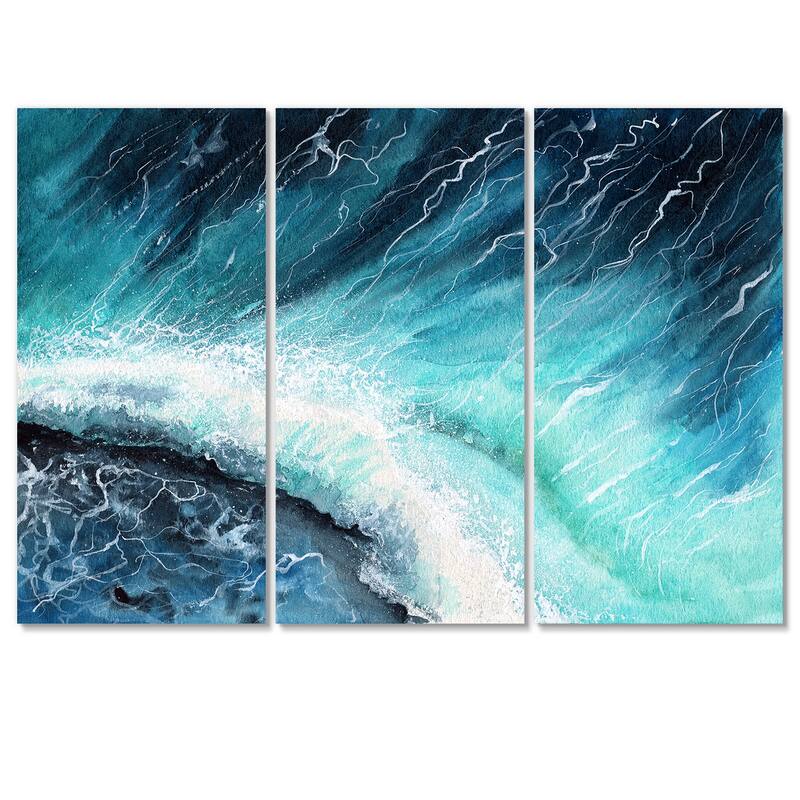 Designart "Navy Blue Ocean Waves With White Seafoam I" Nautical